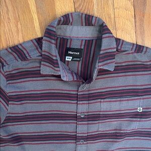 MARMOT Men's Casual Gray & Red Striped Cottagecore Outdoor Indie Button-Up Shirt